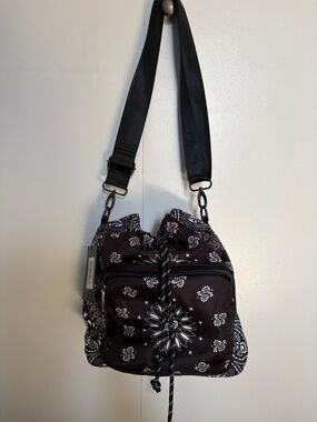 Haute Shore Harley Black Bandana-Print convertible Crossbody/ Backpack NWT